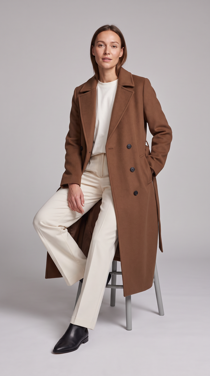 Double Breasted Longline Coat With Belt