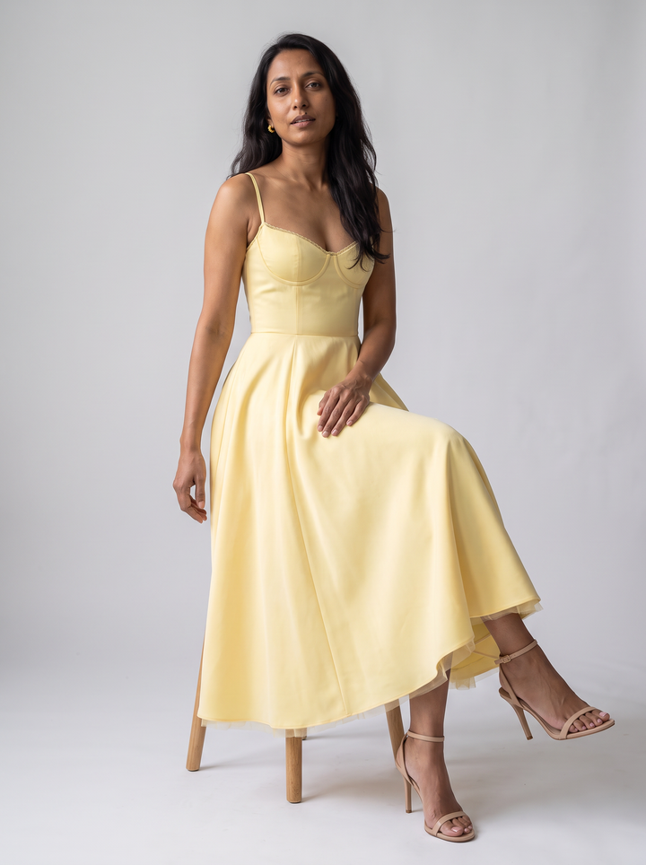 Yellow Tulle Midi Dress Wedding Guest