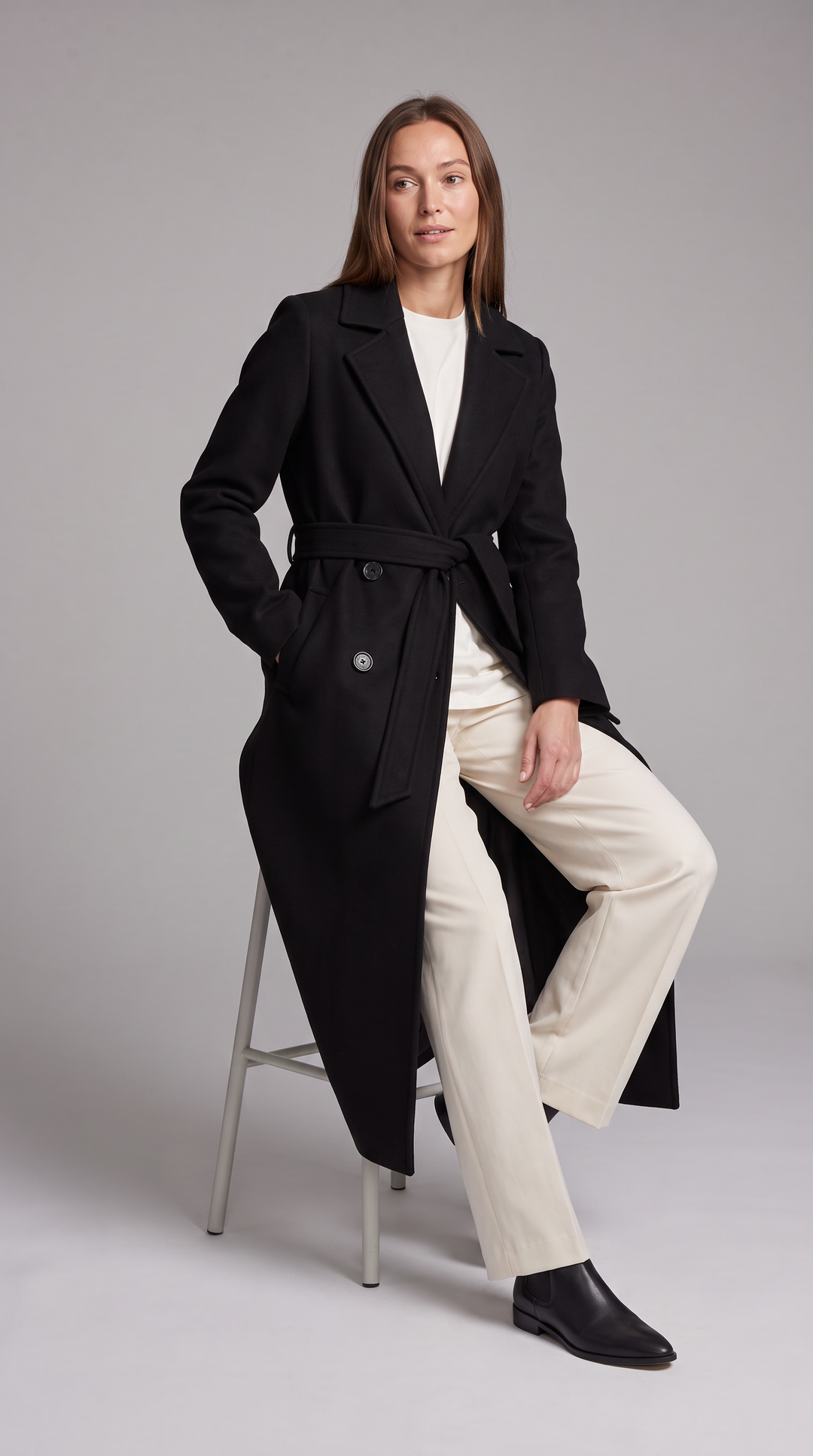 Double Breasted Longline Coat With Belt