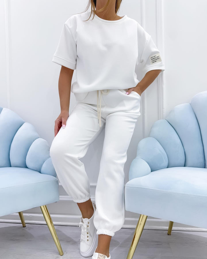 Women's Relaxed Outfit: Set of Solid Top and Pants
