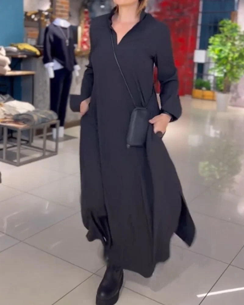 Helena Long flowy dress with side slits - Elena Harper