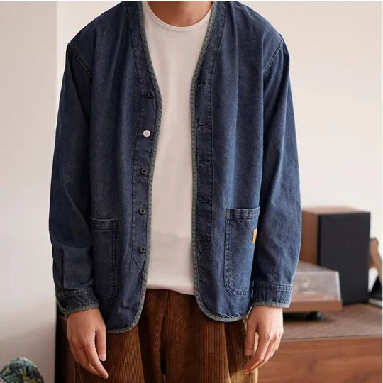 Men's Denim Jacket with V-Neck - Milo