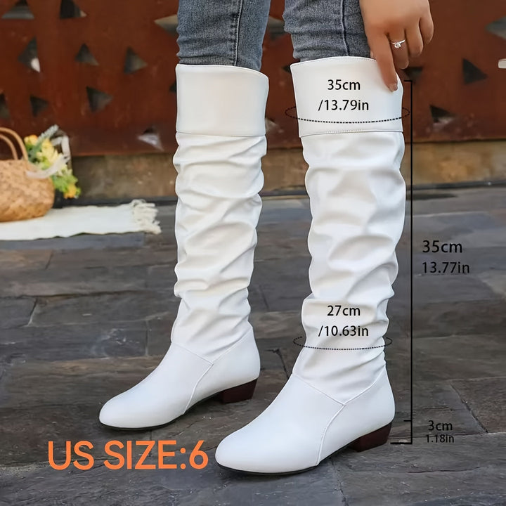 Evelyn | Women's Slouch Knee-High Boots with Low Block Heel