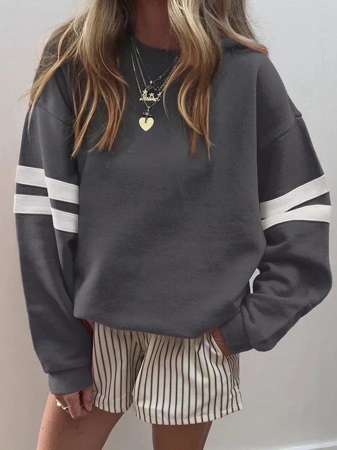 Dorothy Crew Neck Sweatshirt with Double Sleeve Stripes for Women - Elena Harper