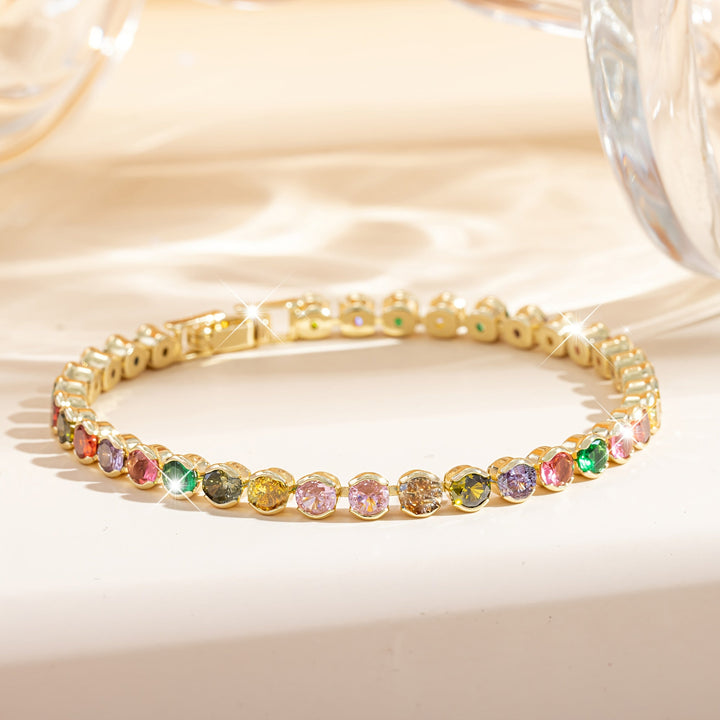 Elegant Multicolor Gemstone Gold Plated Tennis Bracelet - Elena Harper