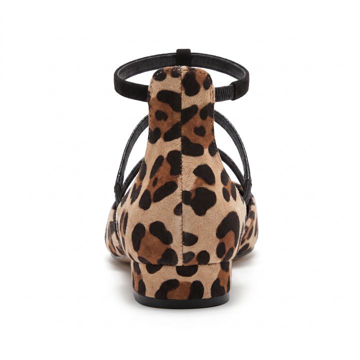 Leopard Print Pointed Toe Buckle Strap Heels, view 5 - Elena Harper