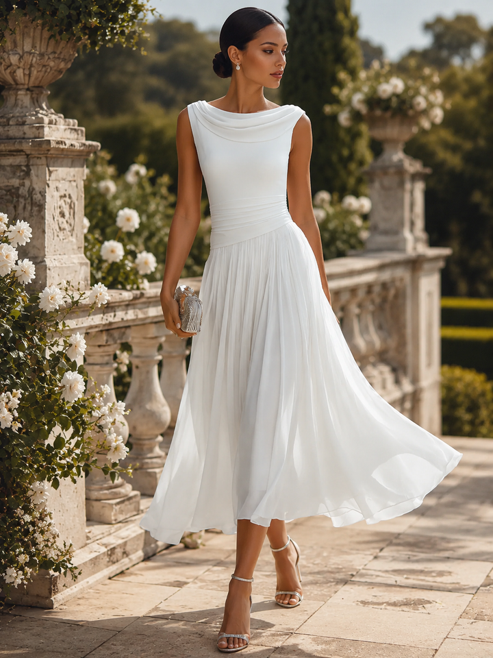 Cowl Neck Midi Dress Wedding Guest Summer Outfit