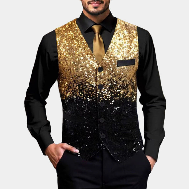 Glitter Waistcoat with Satin Lapels for Men