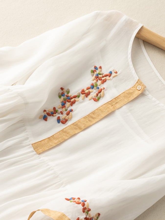 Bohemian Midi Dress with Floral Embroidery Casual and Elegant Style, view 4 - Elena Harper