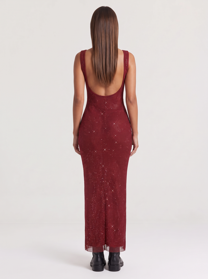 Burgundy Sequin Maxi Dress Gala