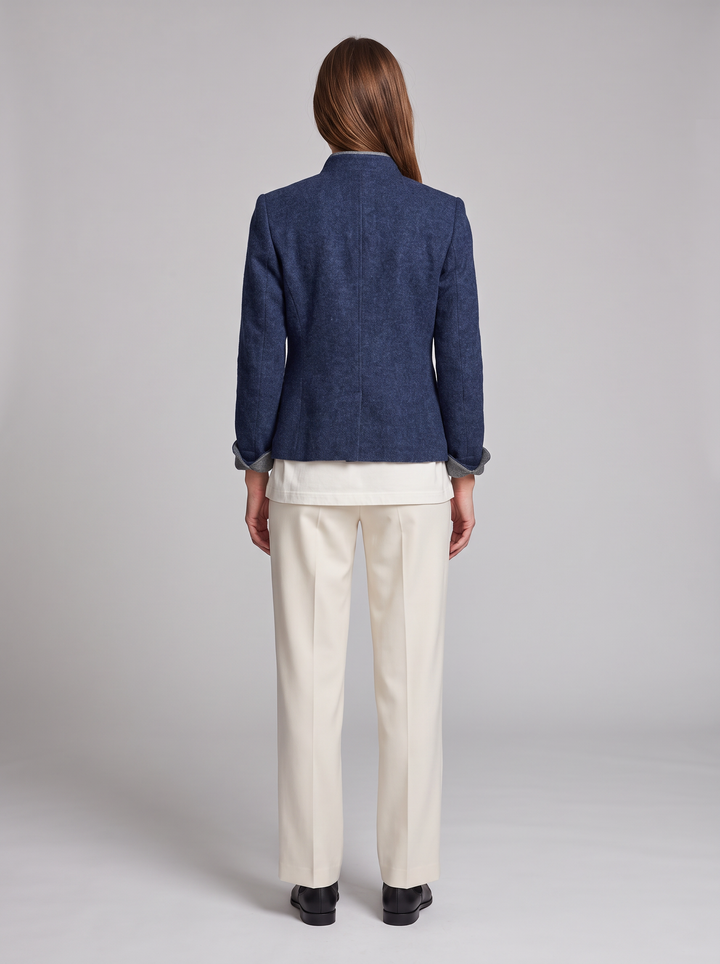 Blue Button Placket Cardigan Office Style