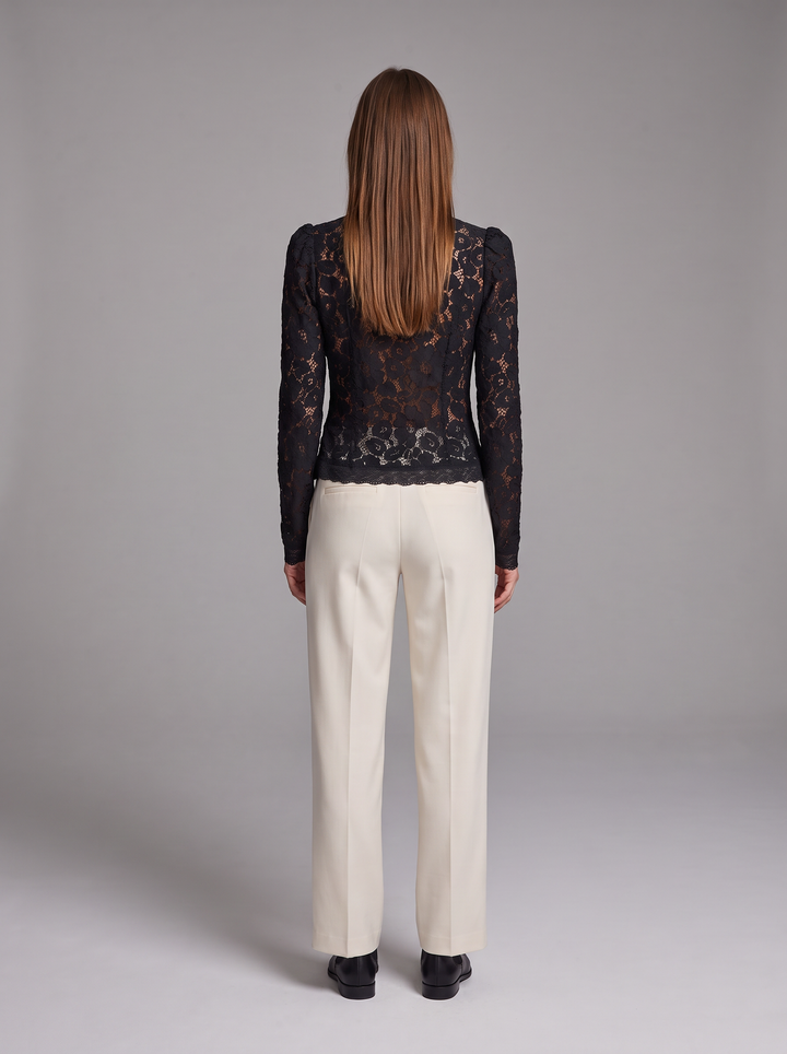 Black Lace High Neck Long Sleeve Top