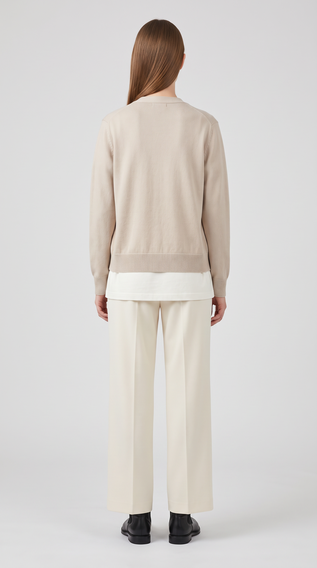Beige Ribbed Cardigan Office Style