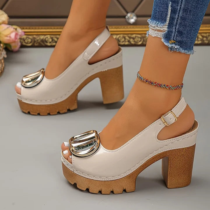 Megyn Pumps with Vintage Metal Buckle, view 9 - Elena Harper