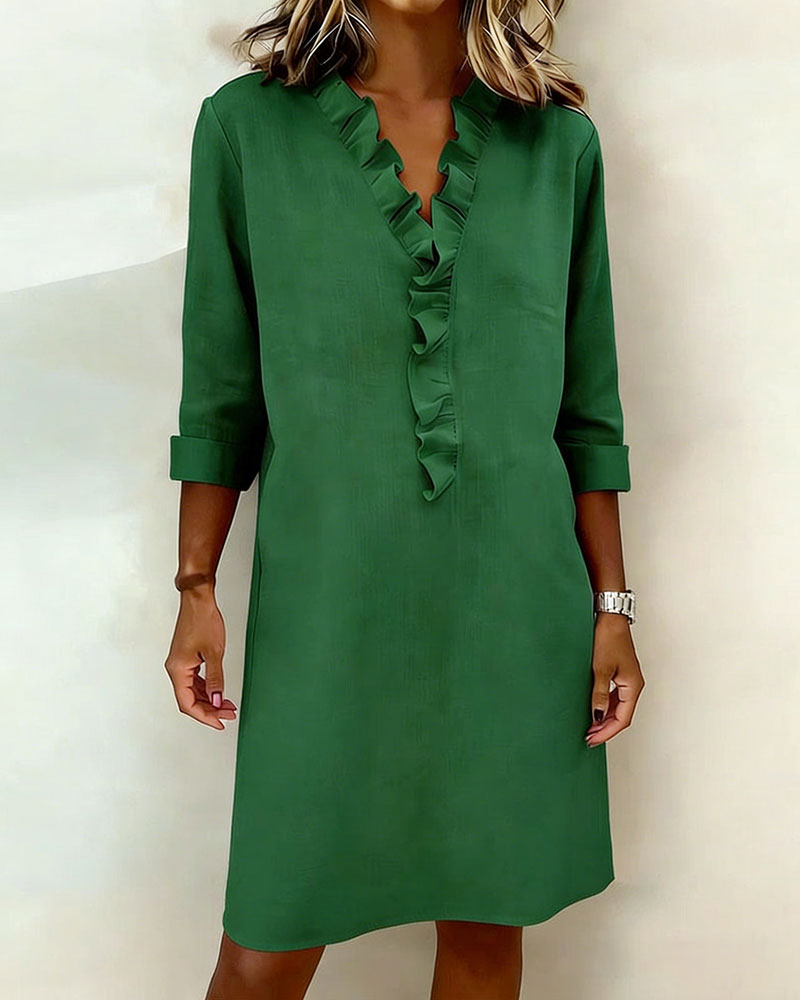 Ruffled Dress with V-Neck - Elena Harper