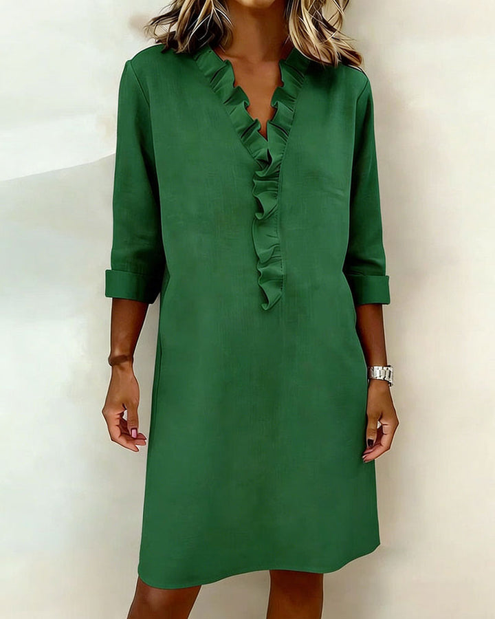 Ruffled Dress with V-Neck - Elena Harper