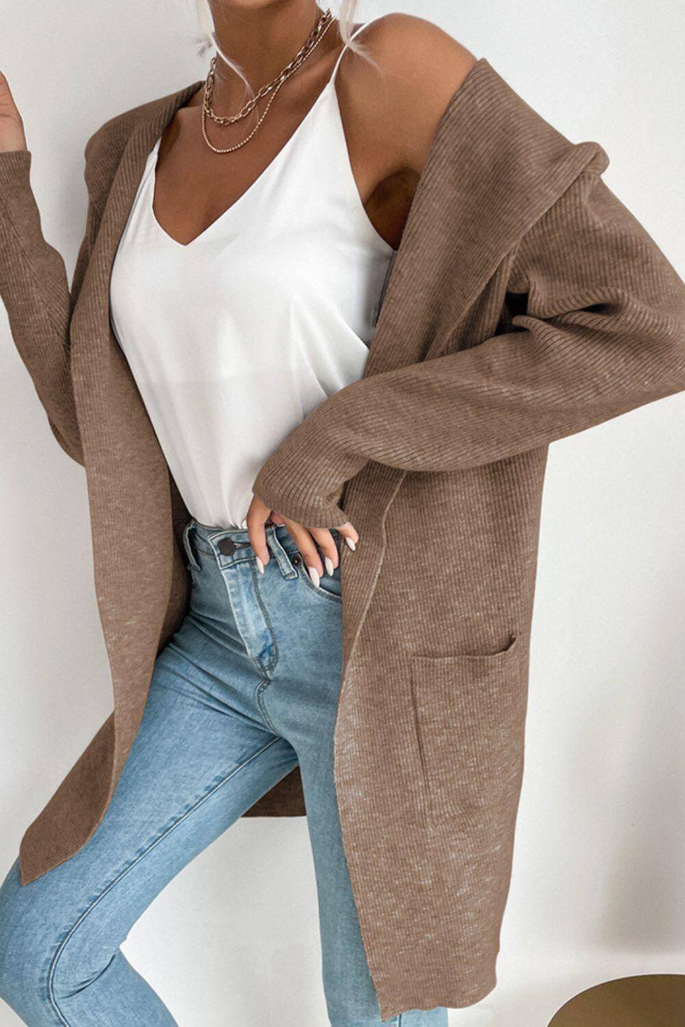 Women's Ribbed Hooded Cardigan