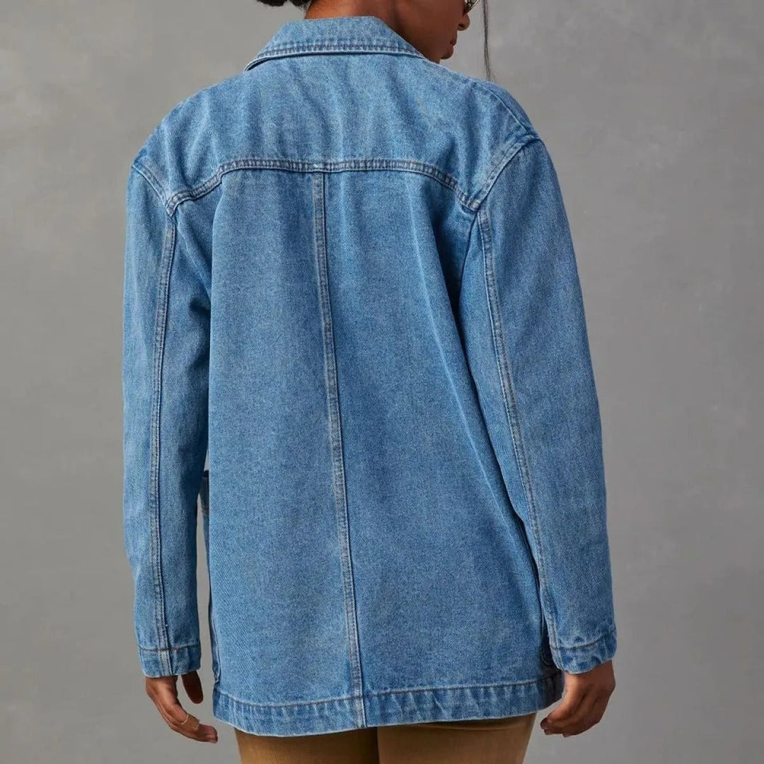 Women's Washed Denim Blazer Style Jacket - Yalina