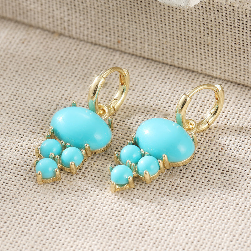 Bohemian Oval Turquoise Cluster Drop Earrings - Elena Harper