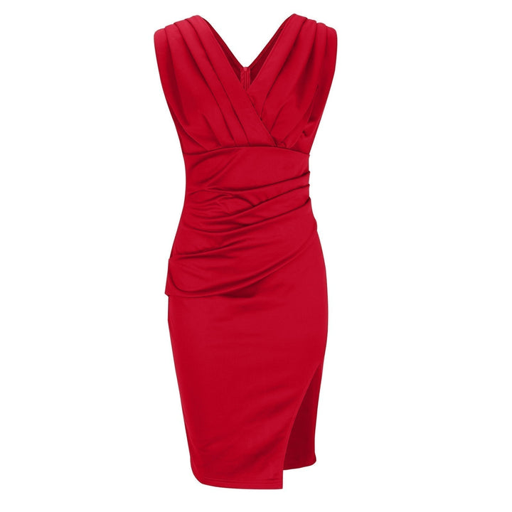 Sophia Elegant V-Neck Slit Dress - Elena Harper