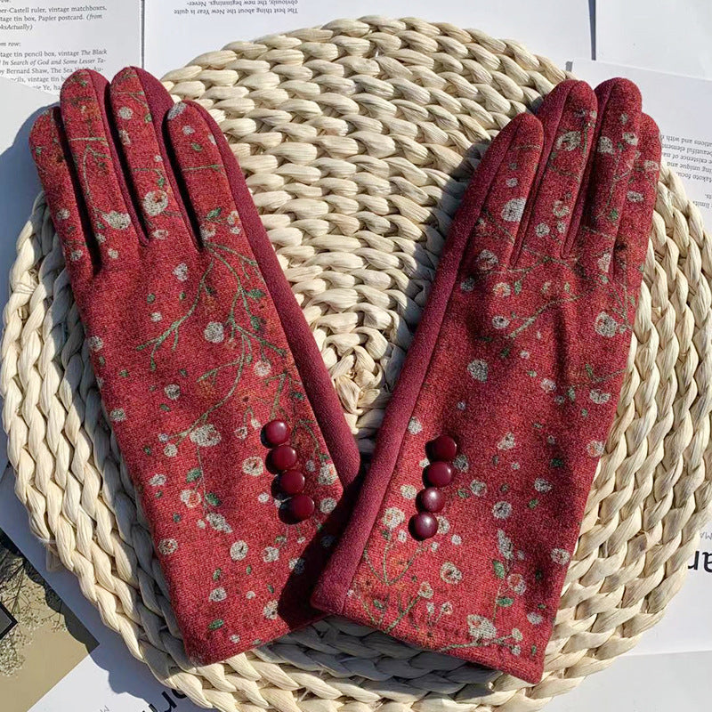 Warm Floral Printed Gloves
