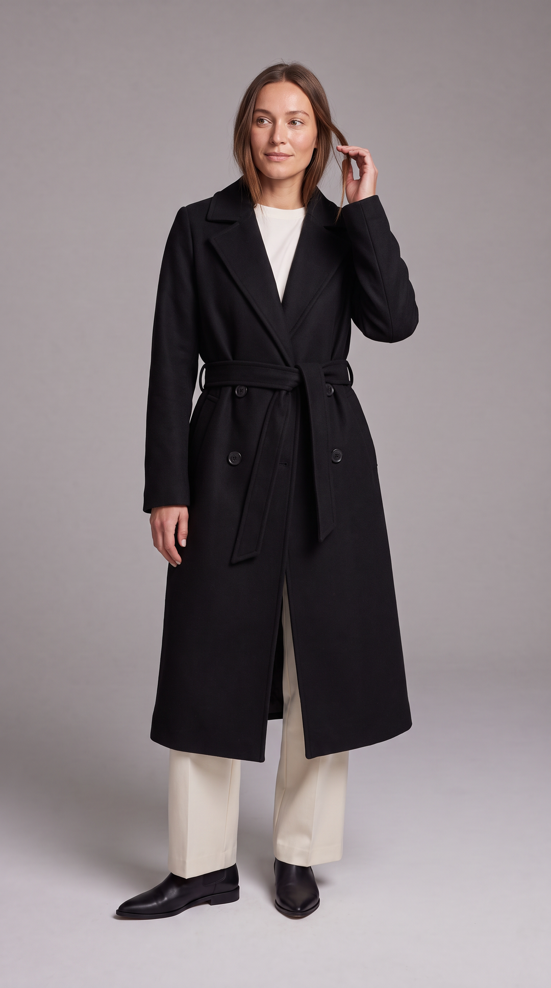 Double Breasted Longline Coat With Belt