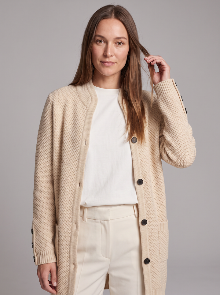 Beige Long Knit Cardigan Autumn Style