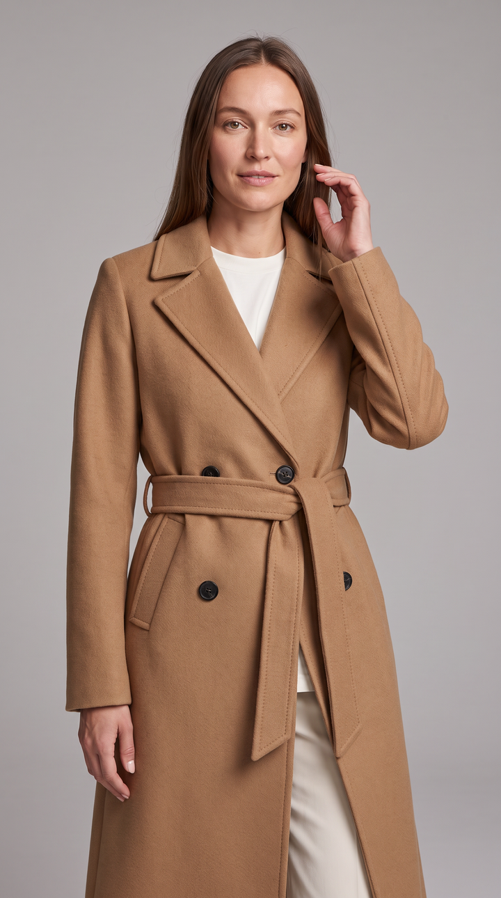 Double Breasted Longline Coat With Belt
