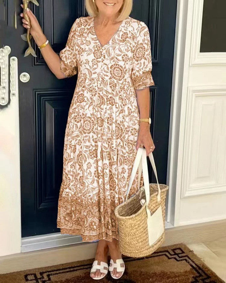 Tallis | Floral Viscose Dress with V-Neck