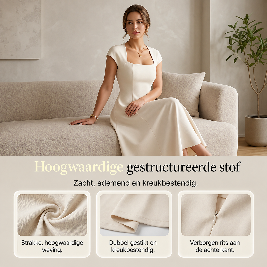 Renate Classic Belly-Covering A-Line Midi Dress, view 4 - Elena Harper