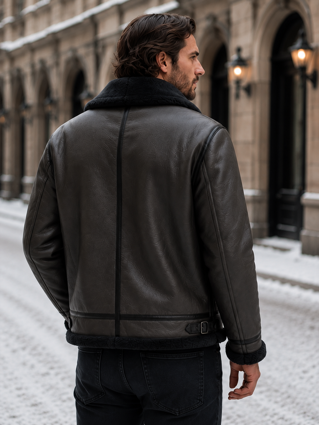 Men's Aviator Jacket Montarello Leather Look Lined with Sheepskin