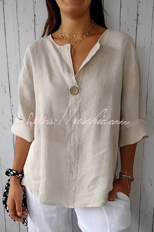 Solid Color Casual Button V-neck Loose Top, view 7 - Elena Harper