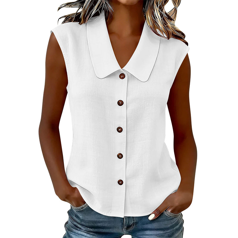 Women's Sleeveless V-Neck Blouse with Elegant Buttons