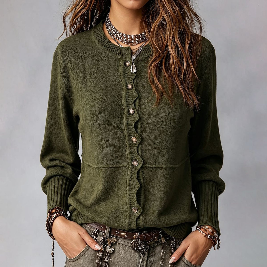 Casual Buttoned Round Neck Cardigan for Women – Comfortable Layering Style for Everyday