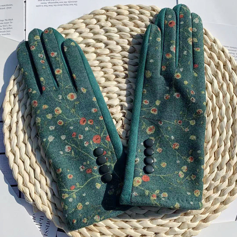 Warm Floral Printed Gloves
