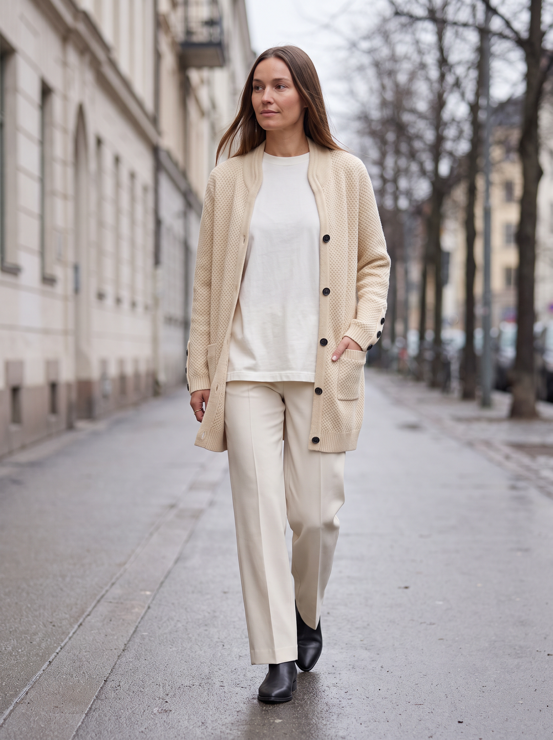 Beige Long Knit Cardigan Autumn Style