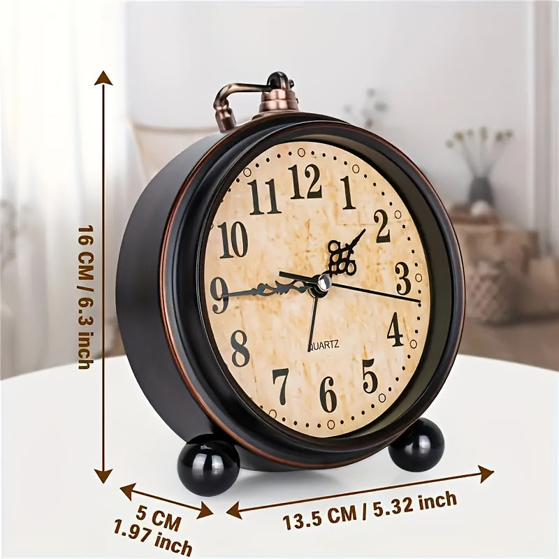 Retro Metal Alarm Clock with Silent Movement – Classic Size for Bedroom or Desk