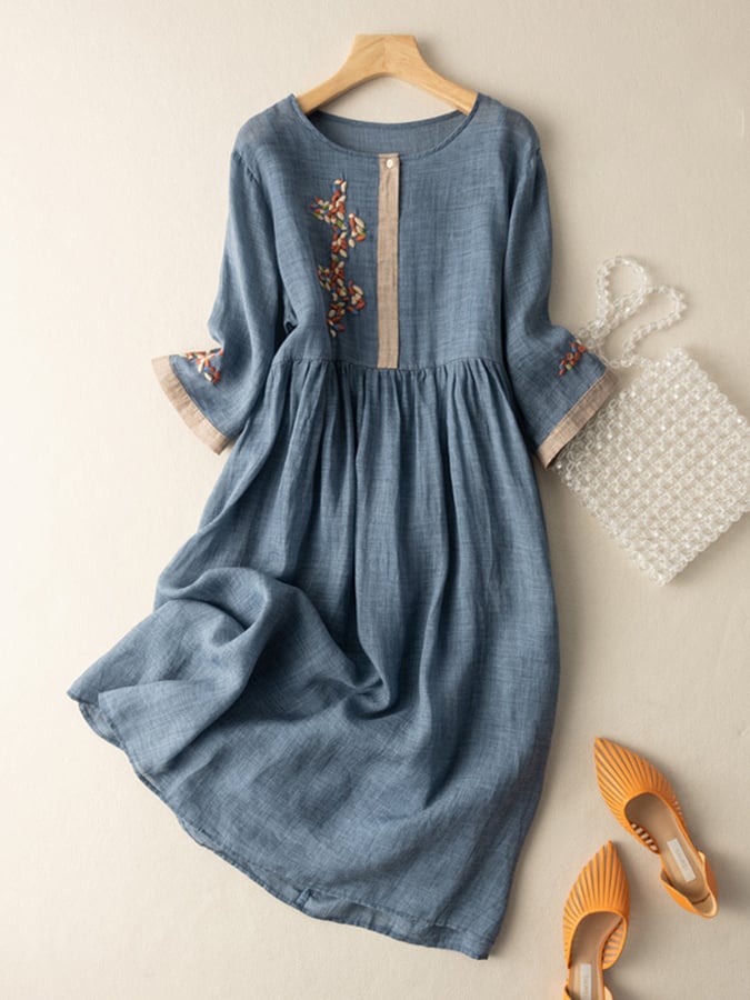Bohemian Midi Dress with Floral Embroidery Casual and Elegant Style, view 3 - Elena Harper