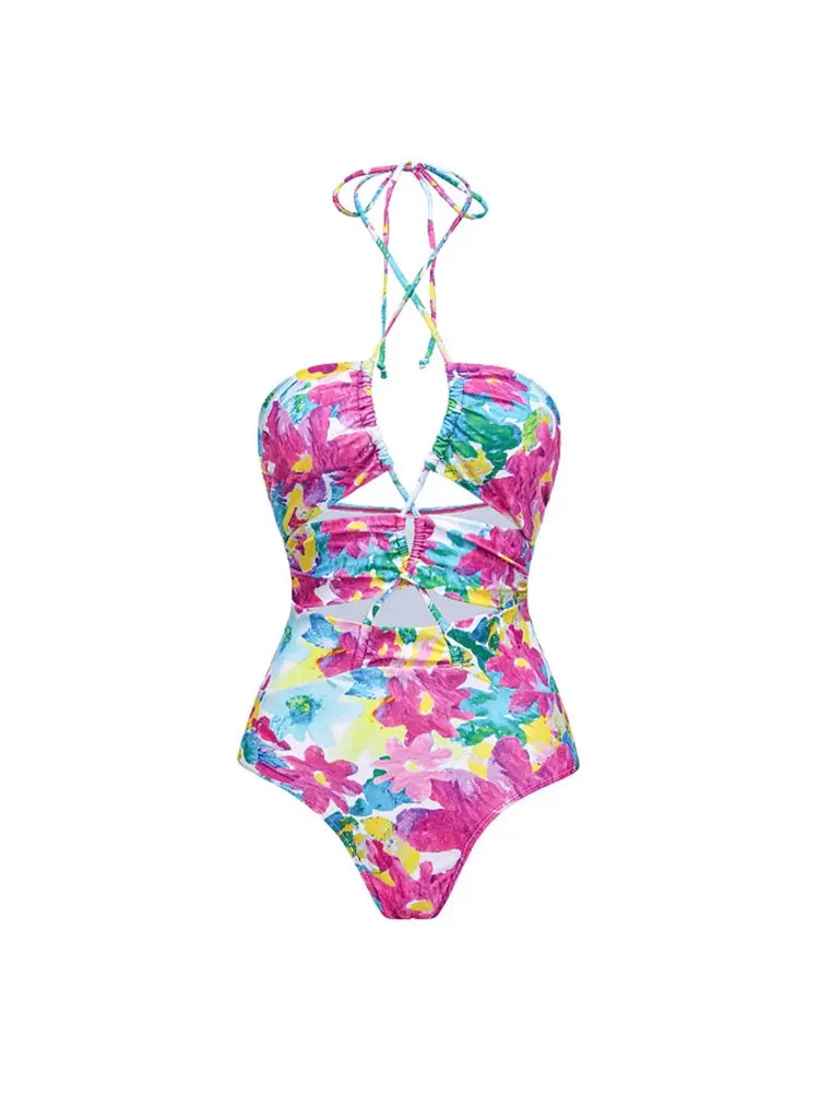 One Piece Print Cutout Swimsuit Set, view 6 - Elena Harper