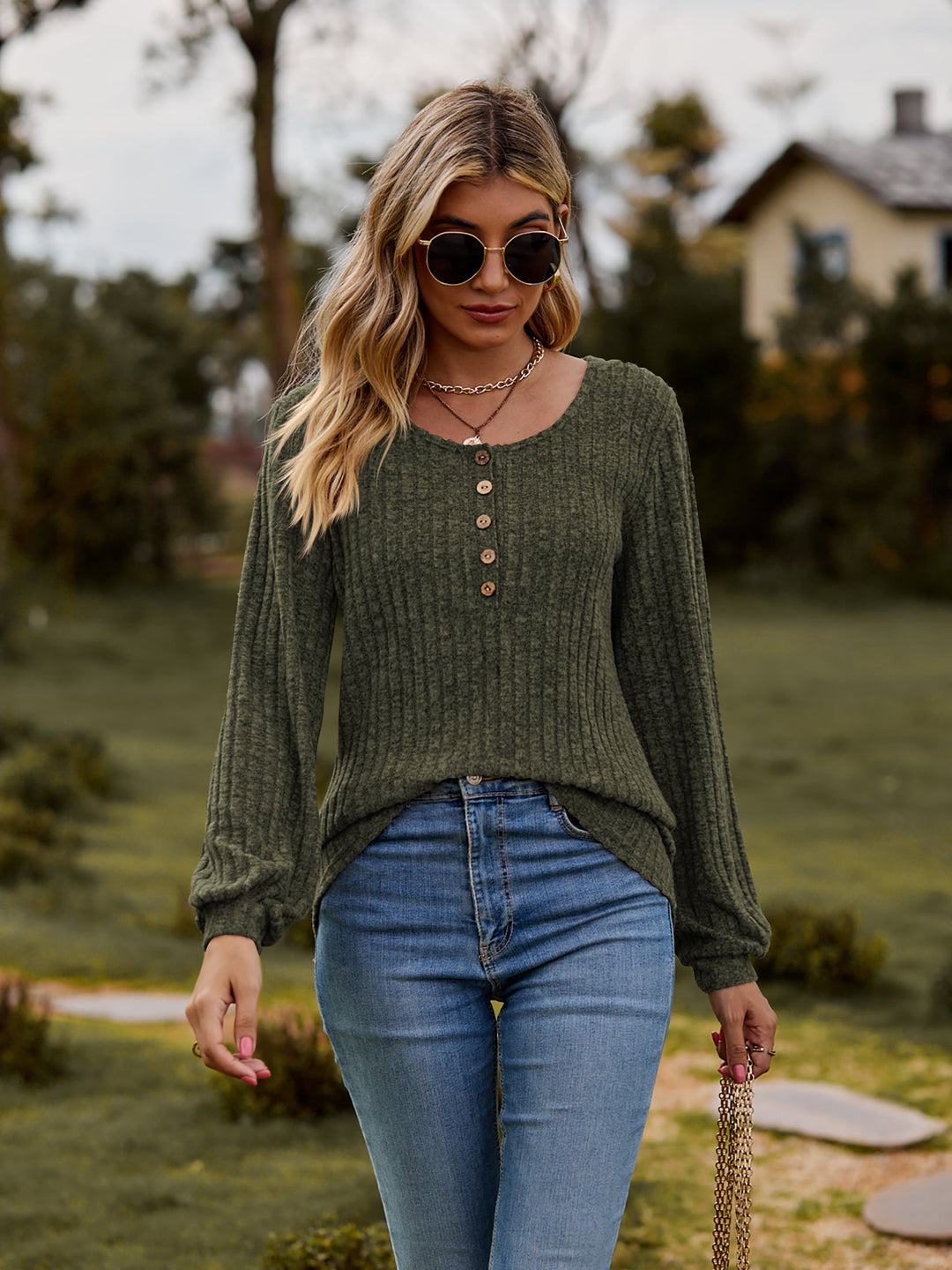 Dulce™ | Long-Sleeve Sweater with Button Placket