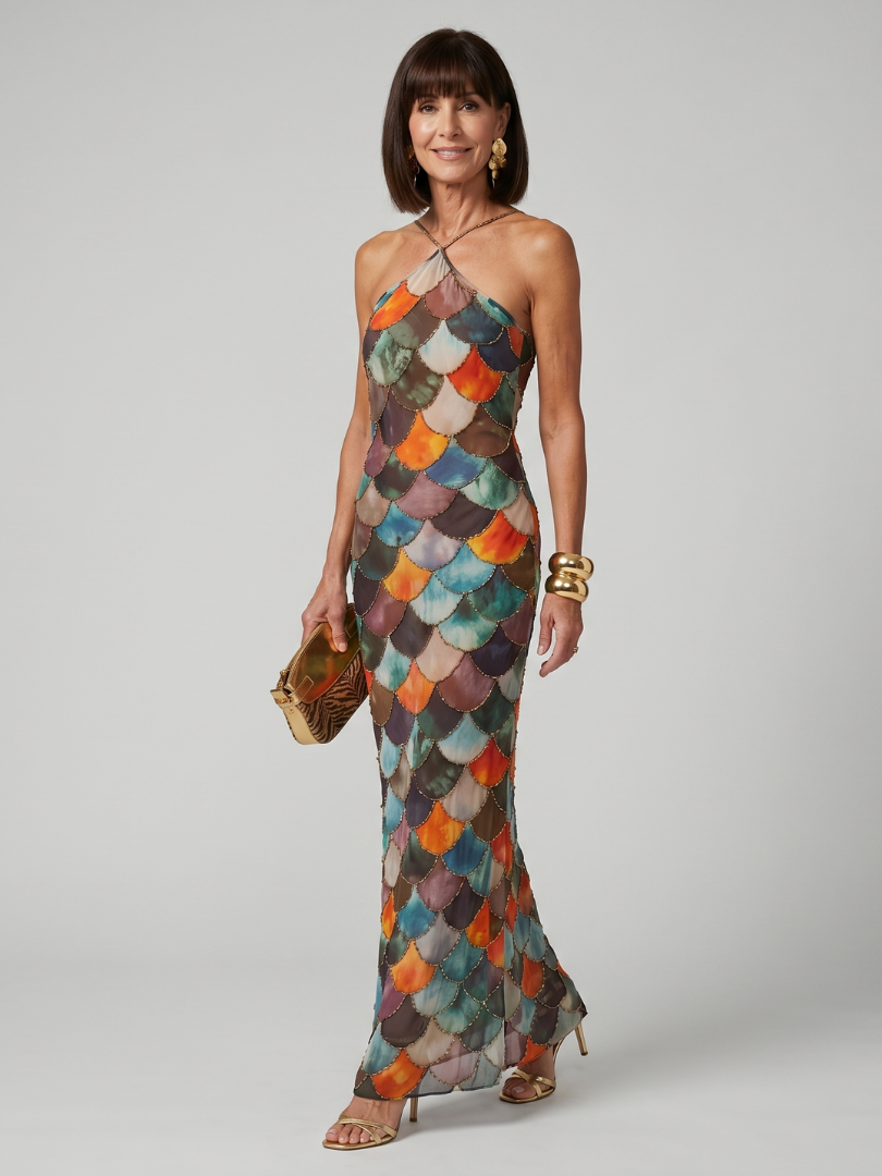 Martina | Elegant and Colorful Halter Maxi Dress