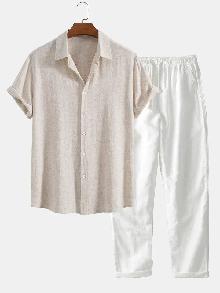 Booker Linen Blend Shirt with Straight Pants, view 4 - Elena Harper