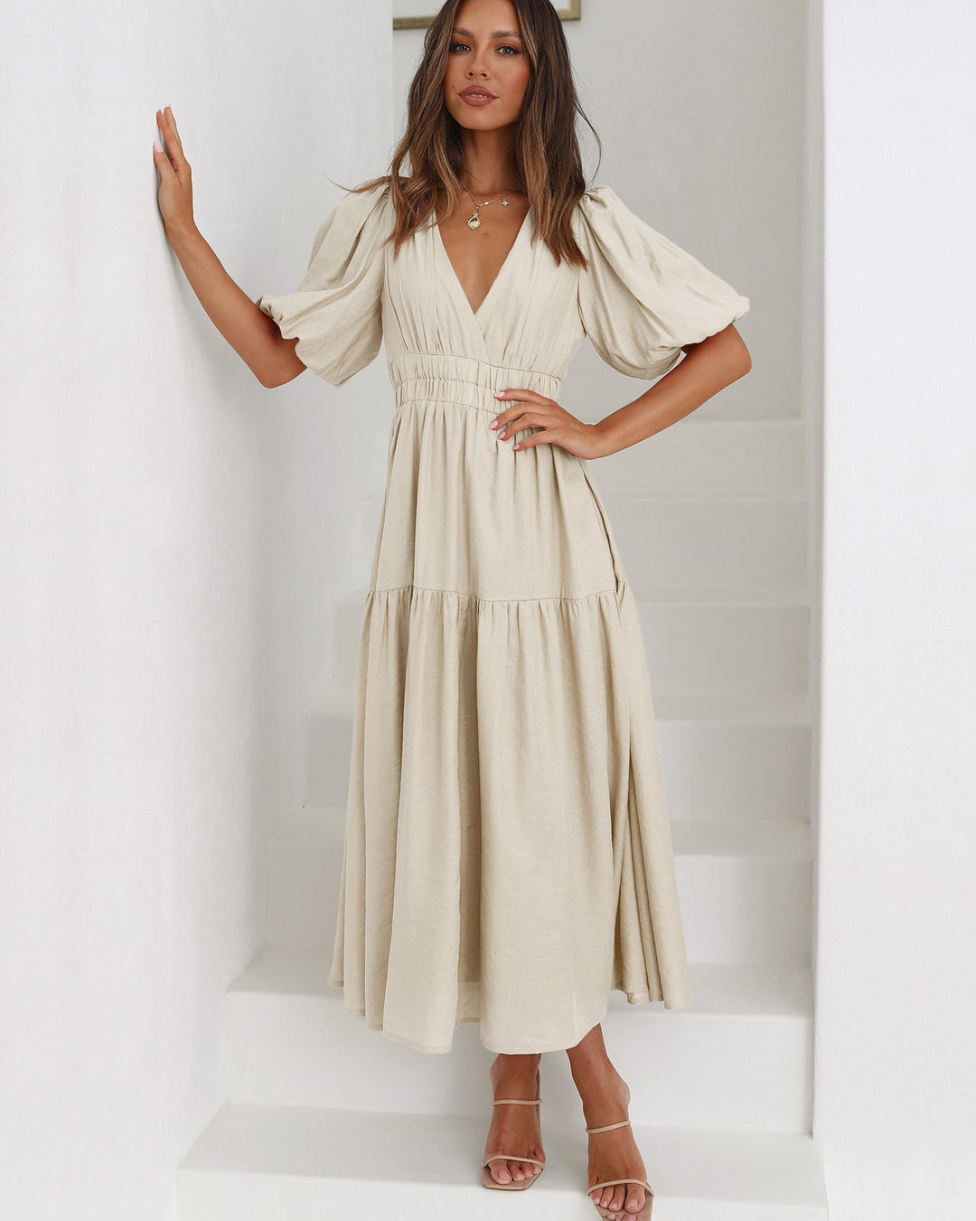 Ella Dress V-Neck Balloon Sleeve