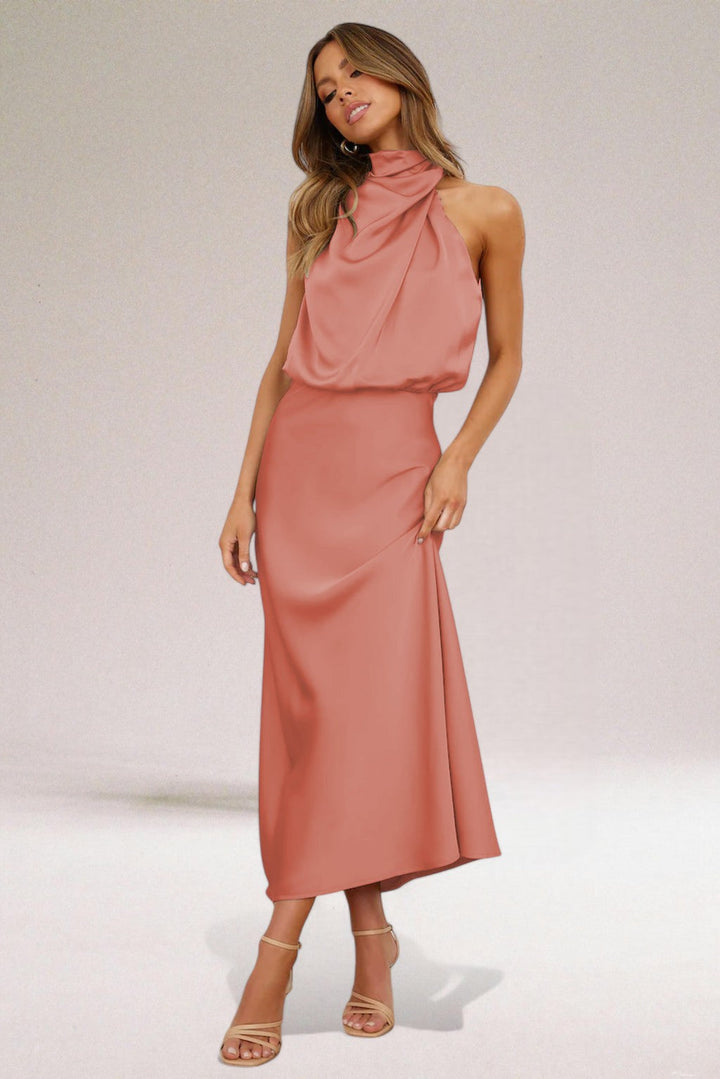 Élodie Glamorous satin dress with halter neck. - Elena Harper