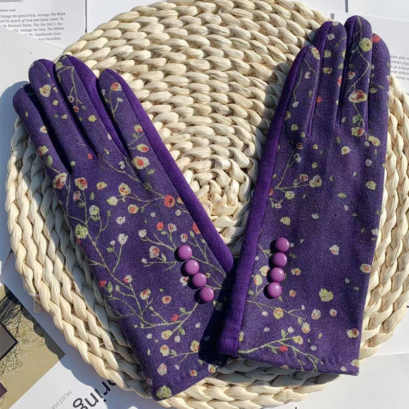 Warm Floral Printed Gloves