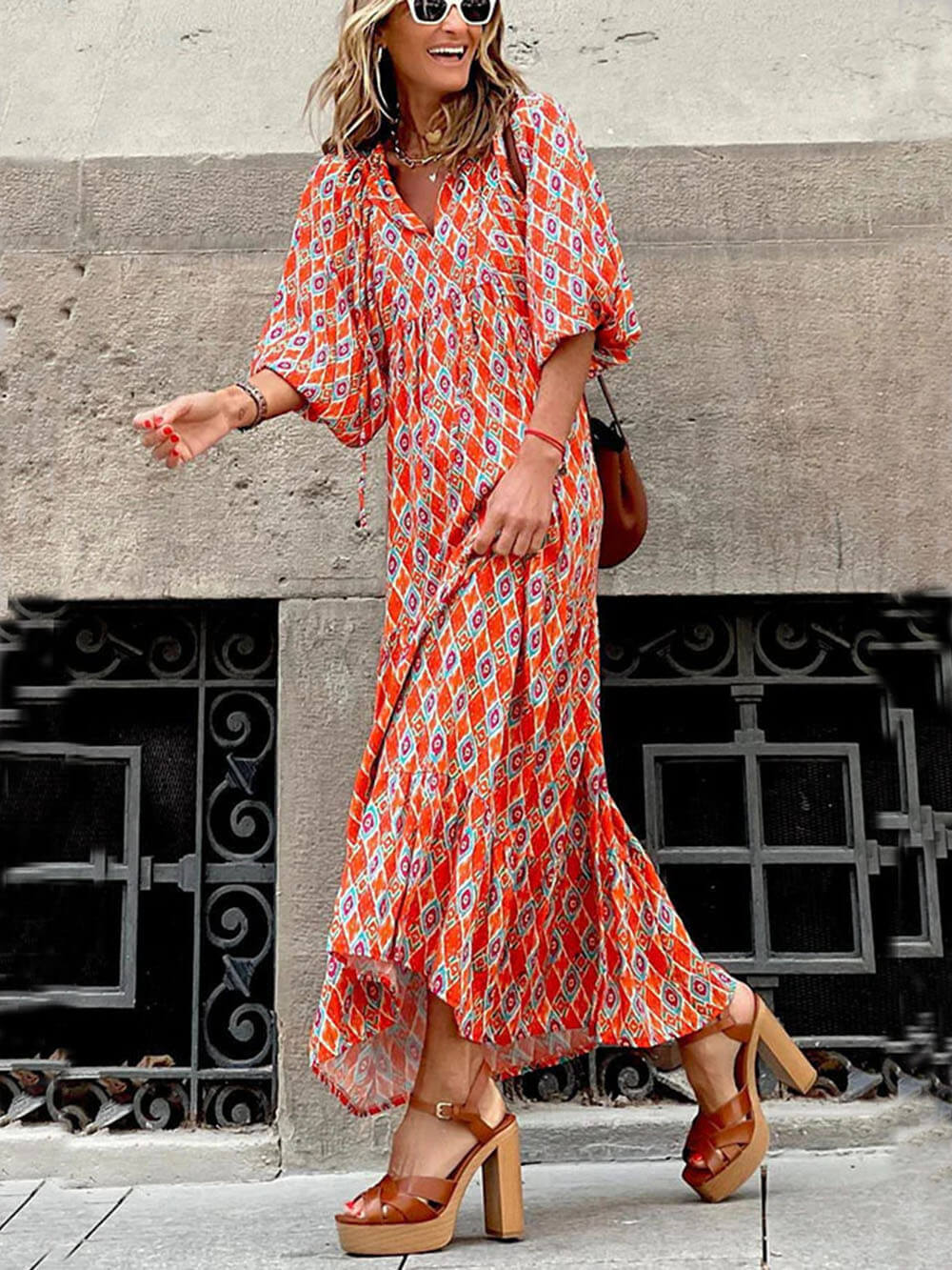 Bohemian Printed Maxi Dress - Elena Harper