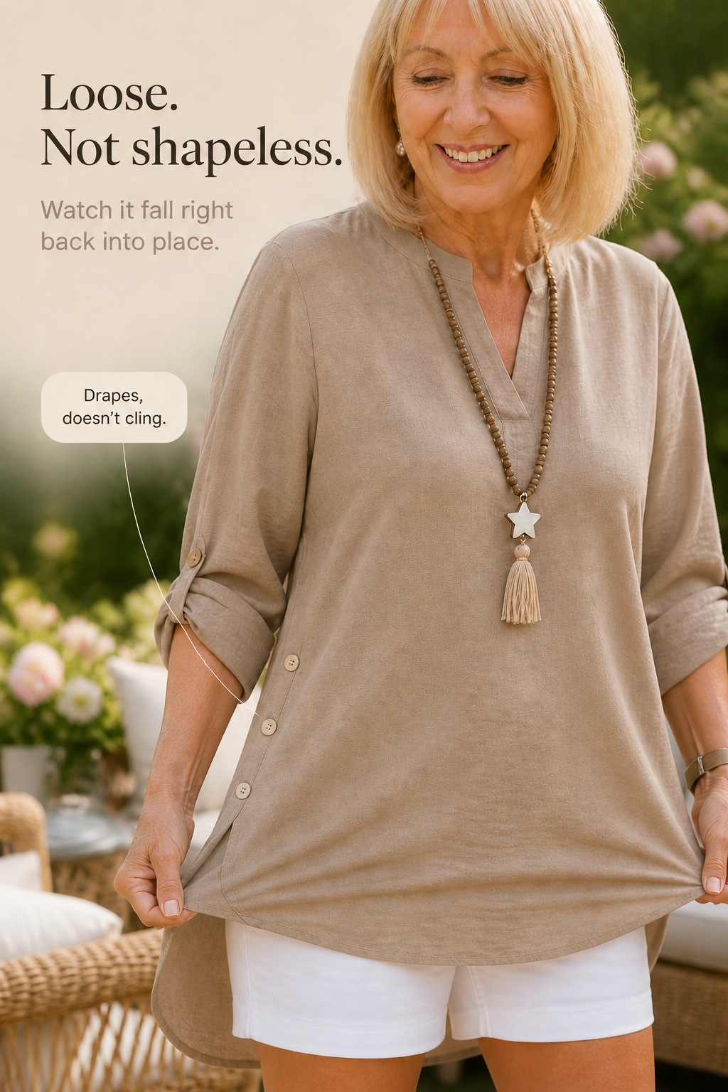 Easeline Convertible Sleeve V-Neck Side-Button Top - Elena Harper