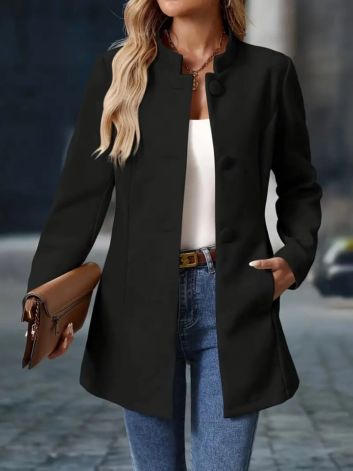 Manon Elegant Buttoned High Collar Jacket, view 6 - Elena Harper