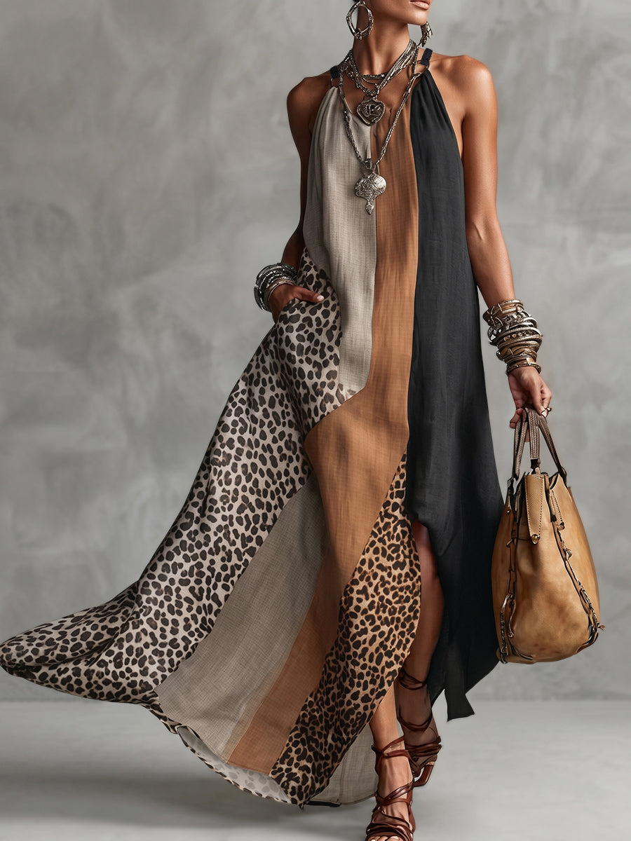 Terina – Maxi Dress with Leopard Print Inserts