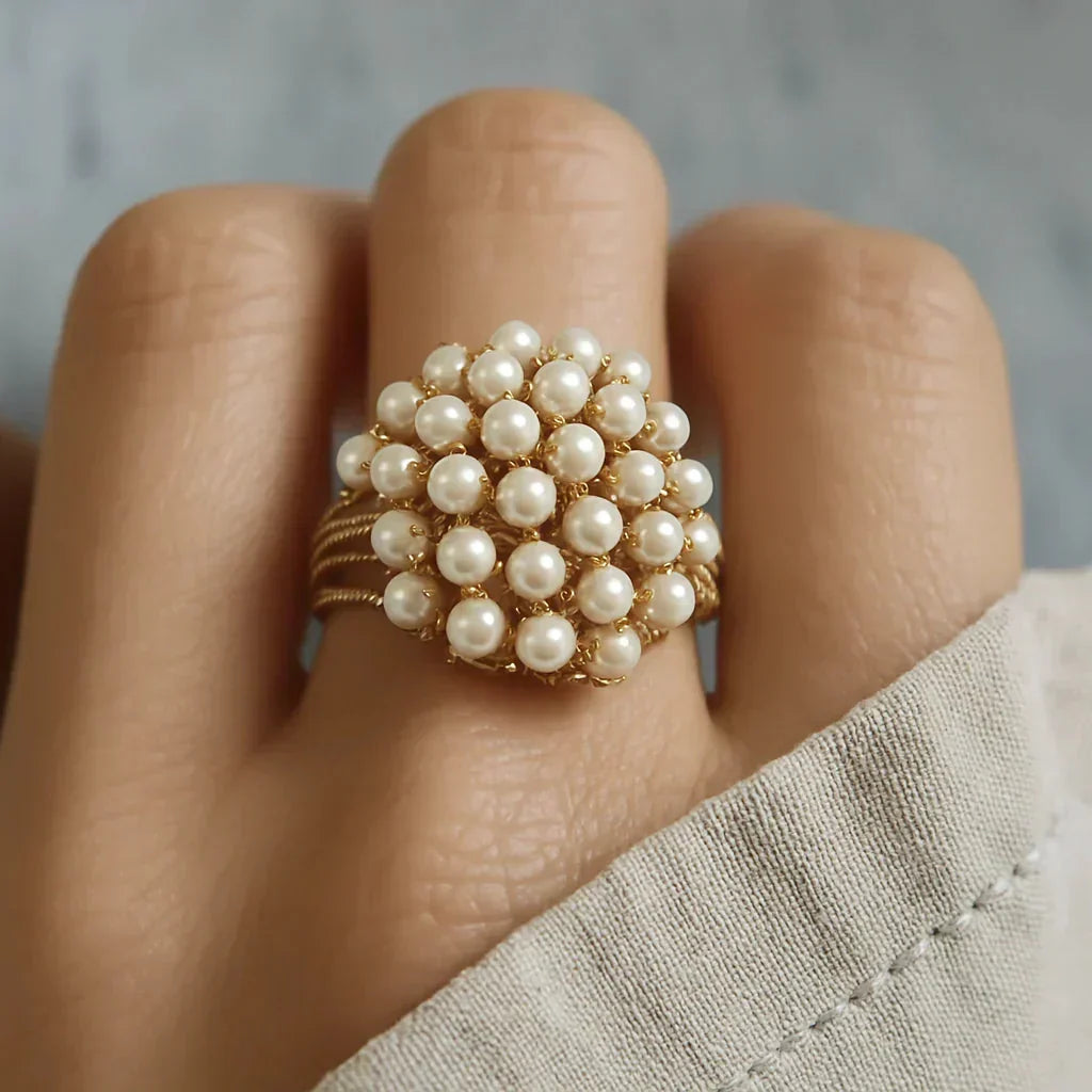 Bush Inlaid Pearls Ring - Elena Harper